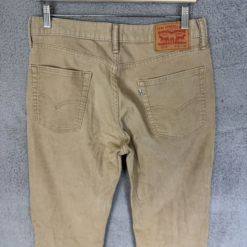 Levis‎ 514 Pants Men’s 32x33 Corduroy Beige Slim Straight Fit Casual